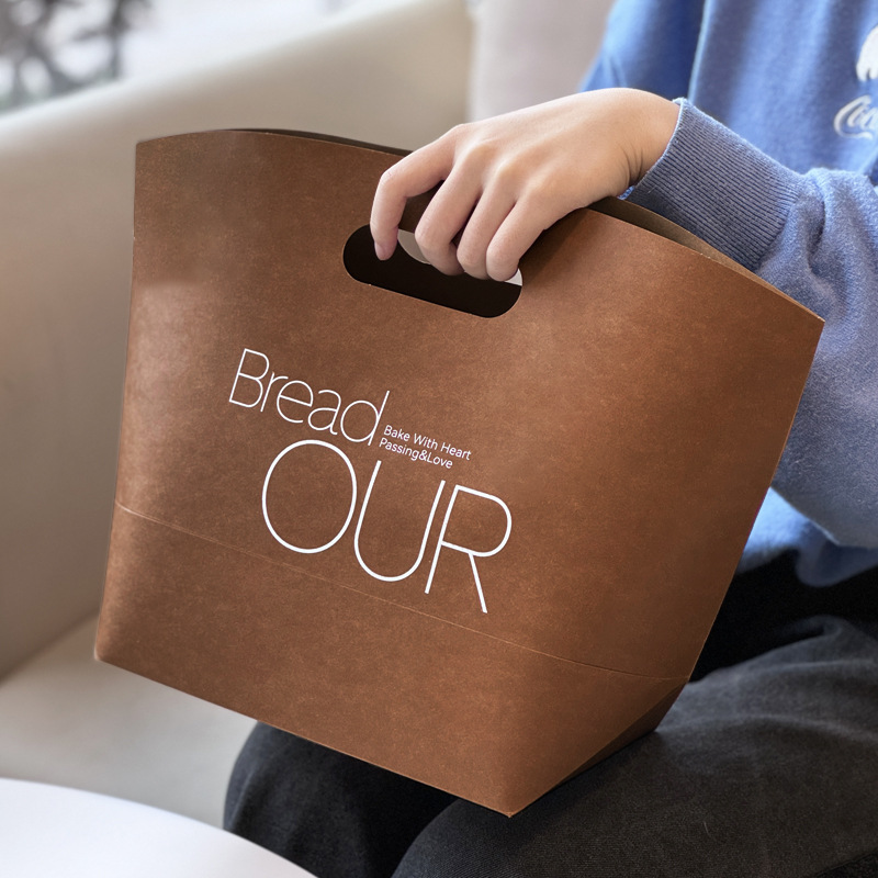 Net red Maillard wind handbag baking dessert bakery packaging kraft paper bag take-out packaging bag wholesale