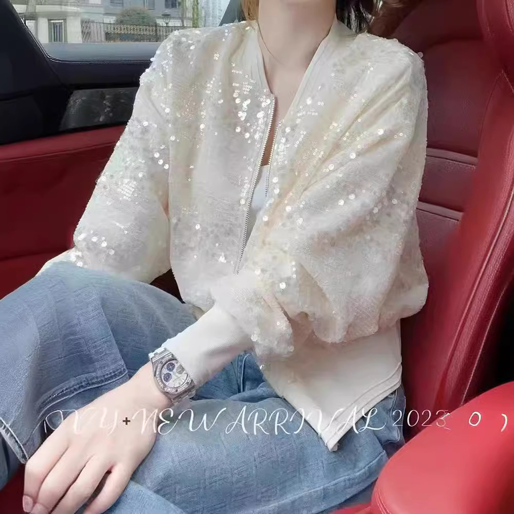 Heavy Industry Sequin Short Coat Women's Chanel Style 2024 Early Spring New Loose Thin Casual Baseball Suit Top