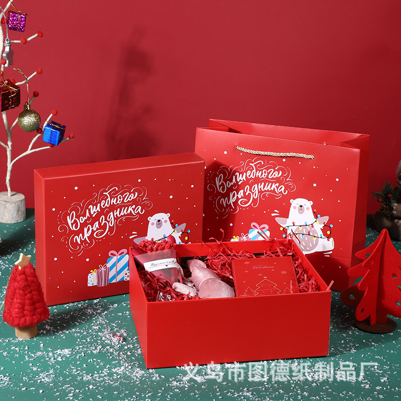 New red gift box cartoon Christmas gift box lid gift box scarf gloves packing box empty box