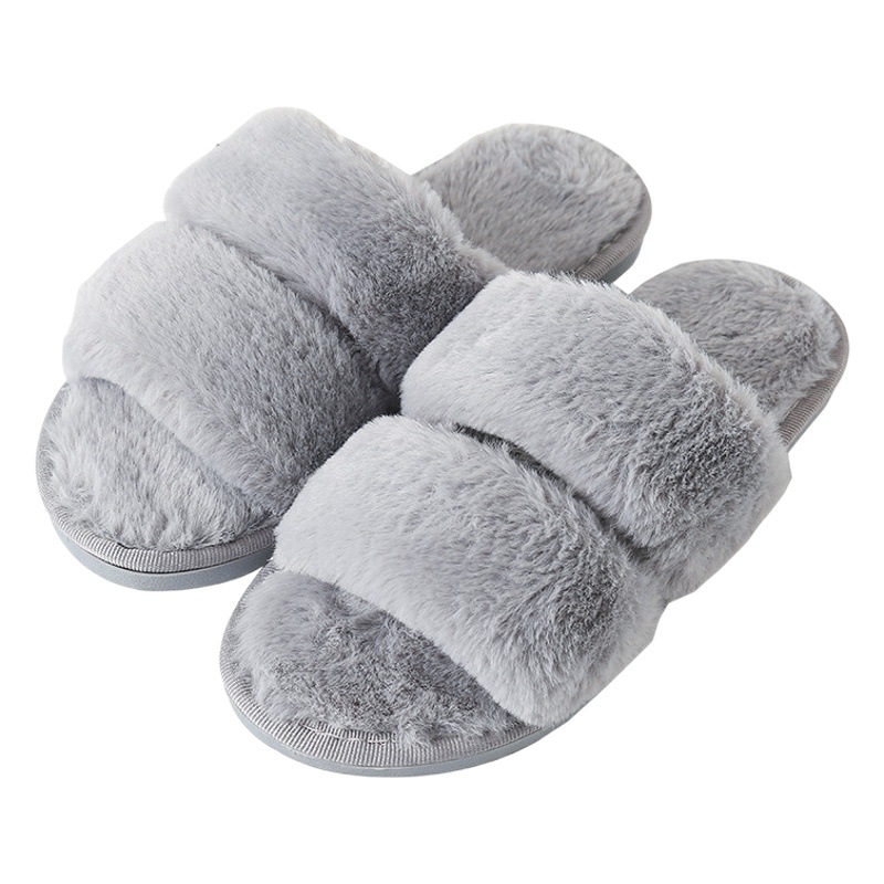 Foreign Trade Amazon Furry Slippers for Home Use Two Open-Toe Outer Wear Furry Slippers Women's Flats Cotton Slippers Warm Women's Shoes