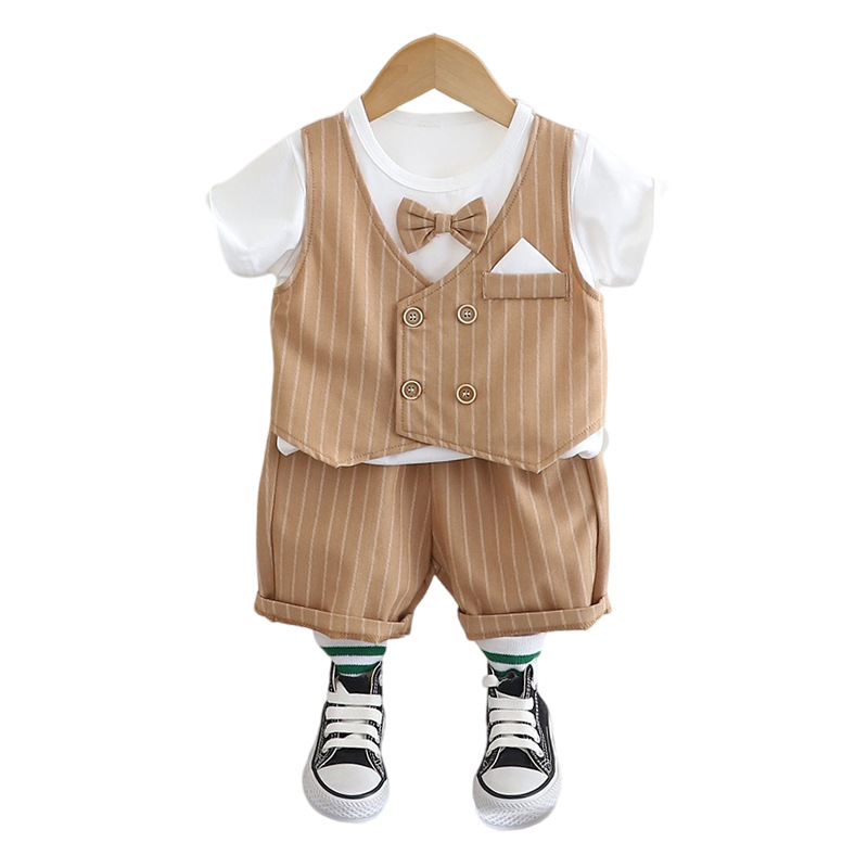 Picture of Wu Xiaoqi Children's Clothing 2024 Summer New Style 0-4 Boys' Bow Tie Four-Button Vest Baby Shorts Trendy and Cool Suit