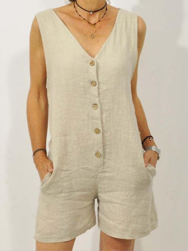 Picture of Amazon European and American Cross-border Jumpsuit 2025 Foreign Trade New Cotton and Linen Casual Pocket Women's Shorts Vest