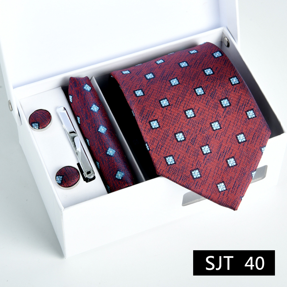 Picture of Tie formal business executive 5-piece gift box wedding = = groom wedding festive wine red in stock new
