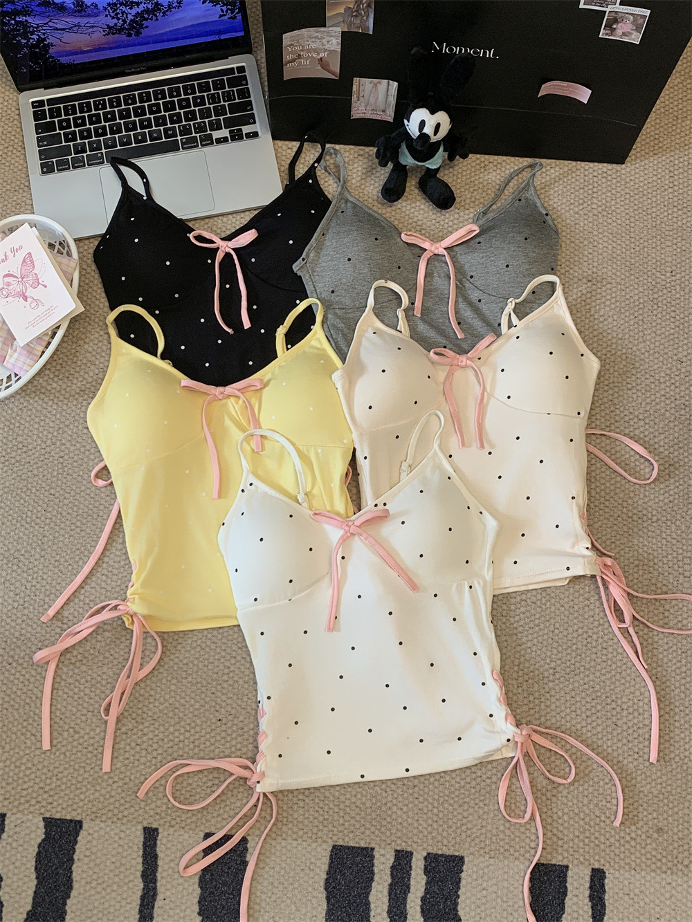 Pure Spice Girl Polo Bow Camisole Women's Summer Chic All-match Top with Chest Pad Short Design