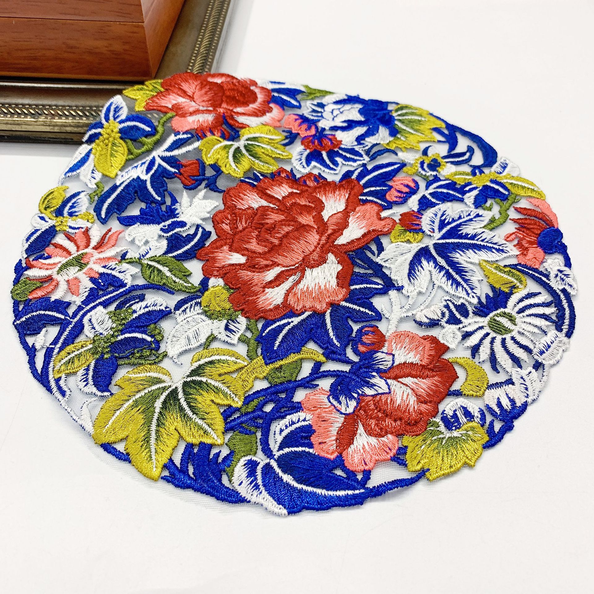 Clothes Ethnic Style Decoration Accessories Hand-stitched Qing Dynasty Forbidden City Round Flower Peony Lace Embroidered Cheongsam Cloth Stickers