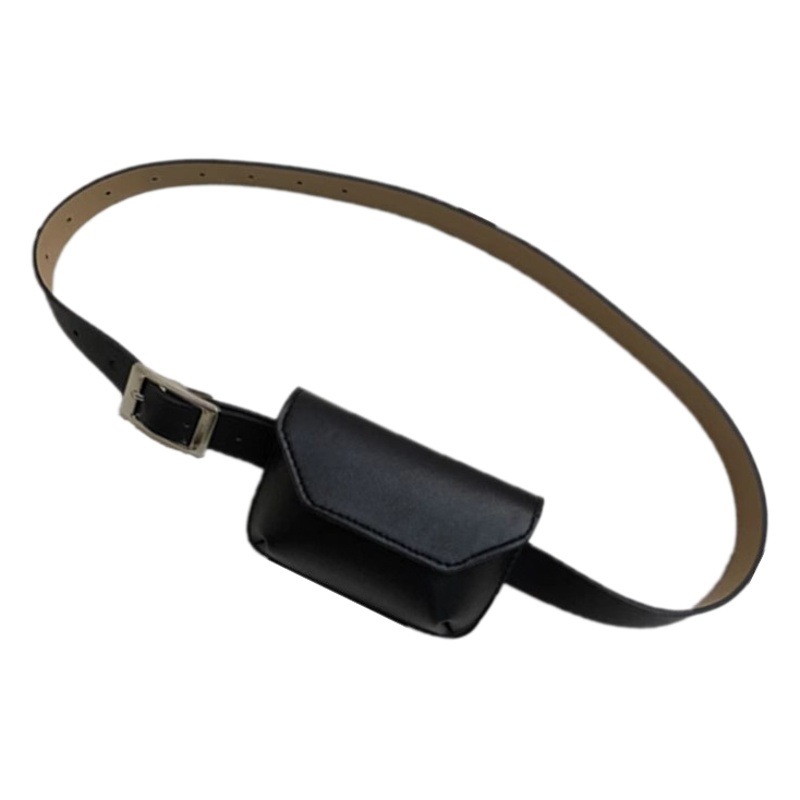 Net red belt waist bag female fashion ins mini belt simple small bag with skirt suit outer wear small waist bag Black