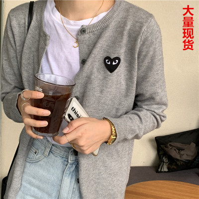 2025 Spring and Autumn New Korean Style Heart Knitted Cardigan Women's Long Sleeve Short Slim Bottoming Sweater Small Tops Top