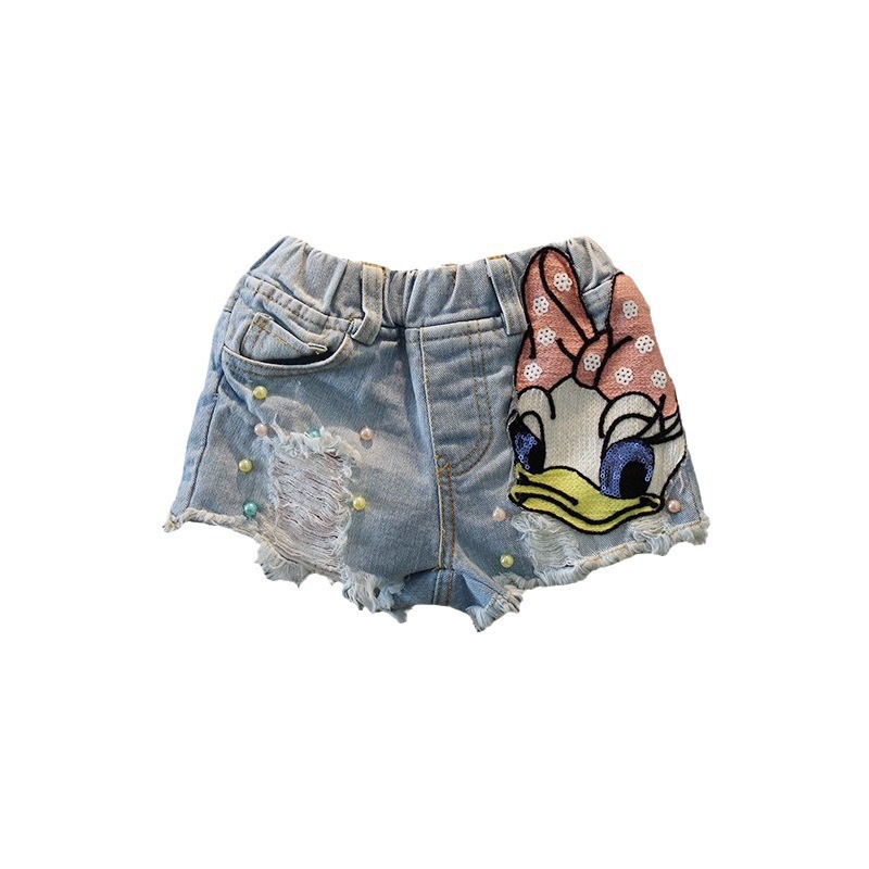 Picture of 2025 Baby Girls Summer Denim Shorts New Children's Pants Children's Hot Pants Duck Children's Hot Pants Trendy Pants