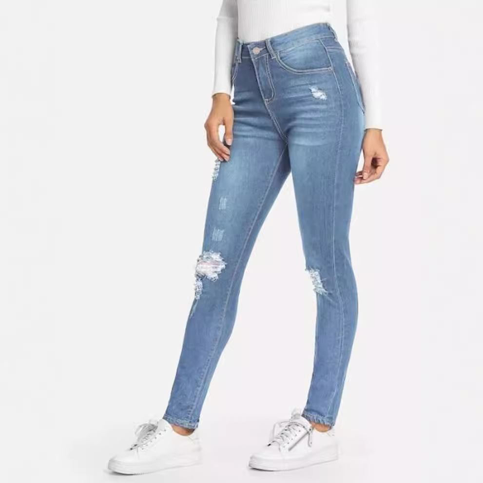 Picture of Foreign Trade Cross-Border Export Women's Pants Aliexpress 2021 Spring & Fall Ripped Jeans European and American Popular Student Pants