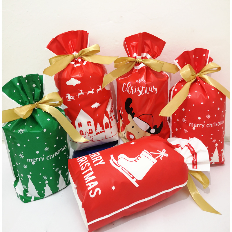 Cross-border New Halloween Christmas Packaging Bag Ribbon Drawstring Bag Candy Cookies Hand Gift Snowflake Crisp Packaging