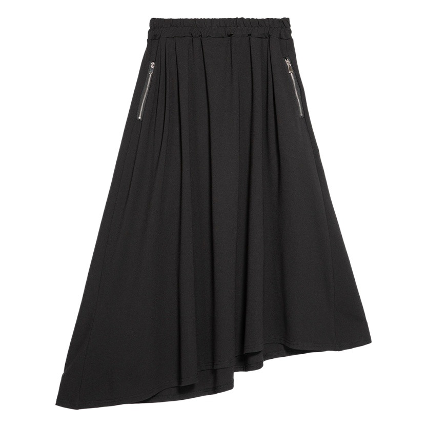 European goods summer New irregular skirt elastic waist mid-length skirt dark black loose A- line large swing skirt