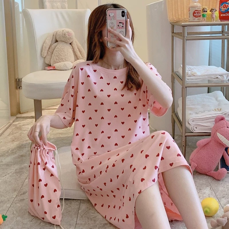 Picture of Pajamas for Women, Summer Korean Style, Women's Summer Nightgown, Short-Sleeved Women's Summer Home Wear Set, Student Plus Size Milk Silk