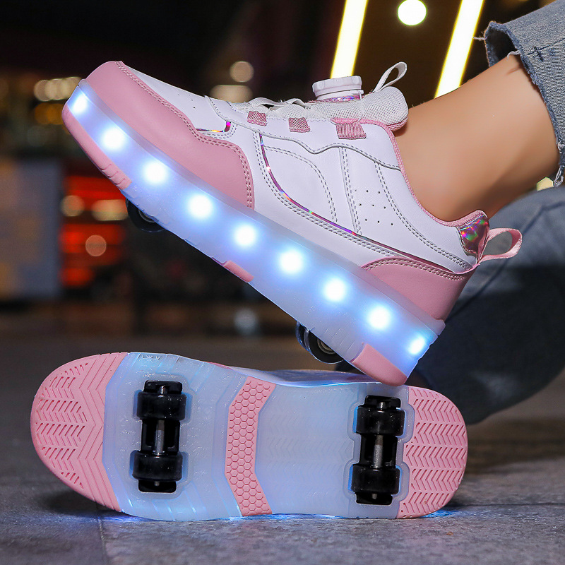 Children's heloo shoes girls four-wheel LED light skates boys skates charging sneaker with wheels