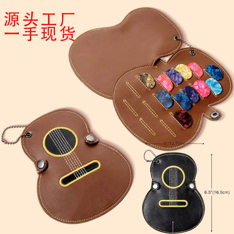 Leather Embroidered Pickles Bag Large Capacity Multi-Card Guitar Pickles Leather Case Cross-Border Hot Pickles Storage Bag