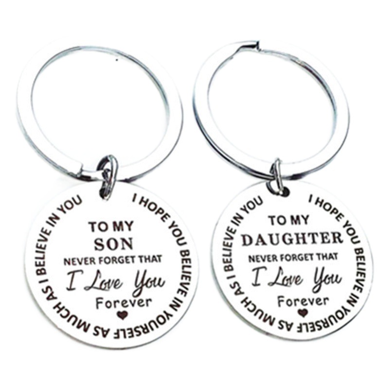 Cross-border new TO MY SON DAUGHTER lettering stainless steel 26 self-letter keychain creative gift