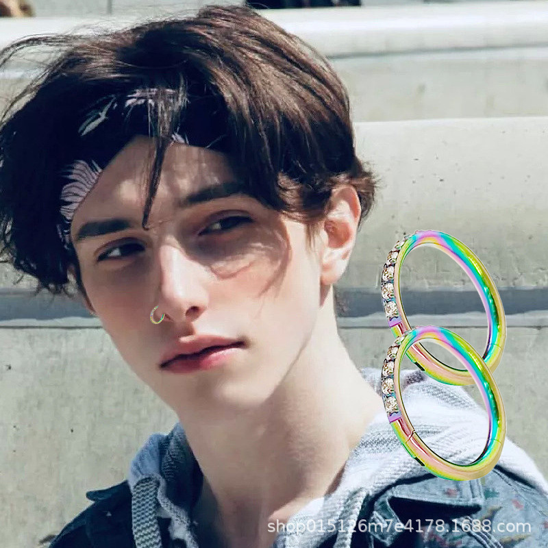 Picture of Europe and the United States cross-border multicolored aperture puncture jewelry simple fashion personality nose ring earrings side zircon nose ring puncture