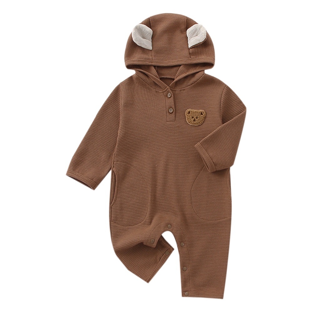 Picture of Baby Autumn Jumpsuit Baby Cartoon Bear Waffle Hooded Outdoor Crawling Suit Newborn Long-Sleeved Clothes