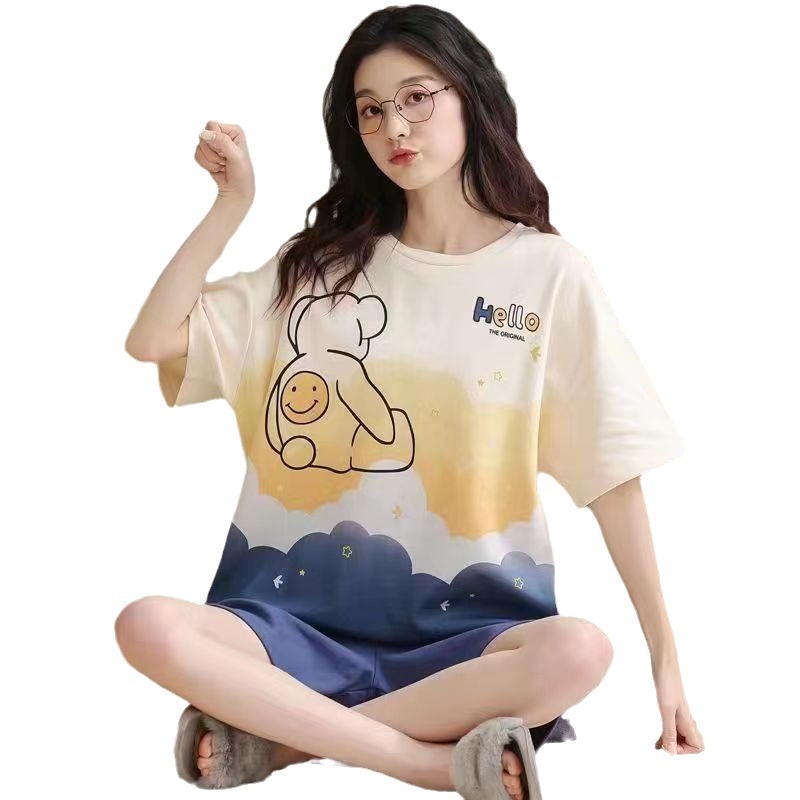 Picture of 2024 Summer Short-sleeved Pajamas Female Students Loose plus size Cute Home Clothes Two-piece Suit Spring and Autumn Summer