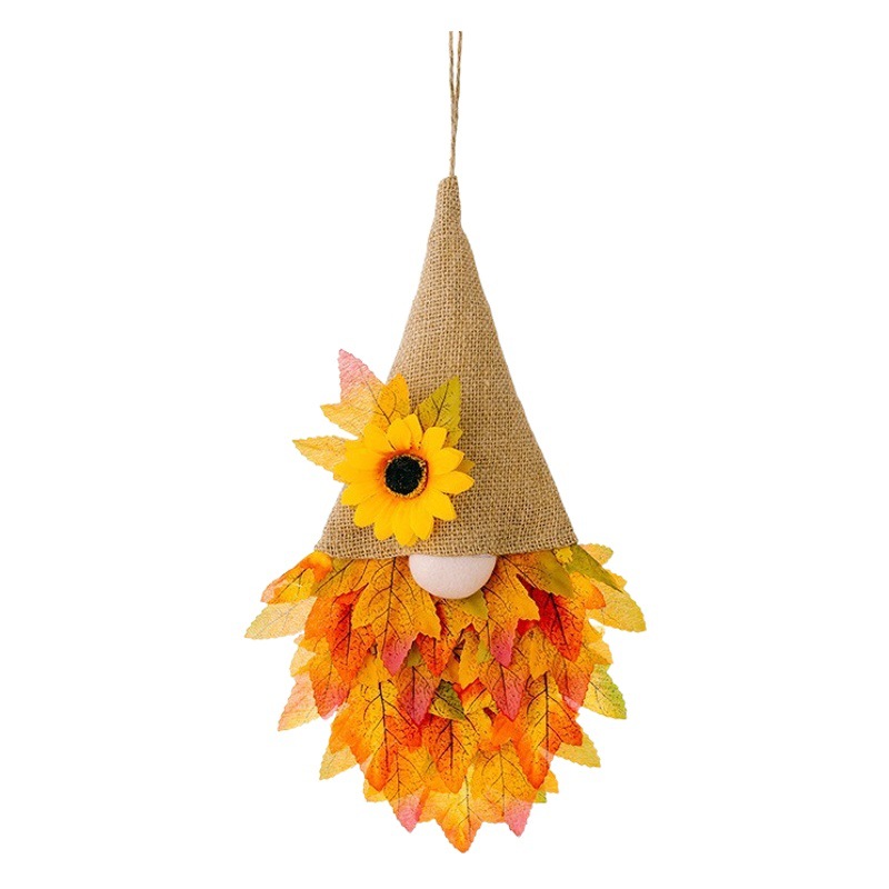 Cross-border Thanksgiving decoration supplies harvest season sunflower door hanging autumn maple leaf garland with light string pendant