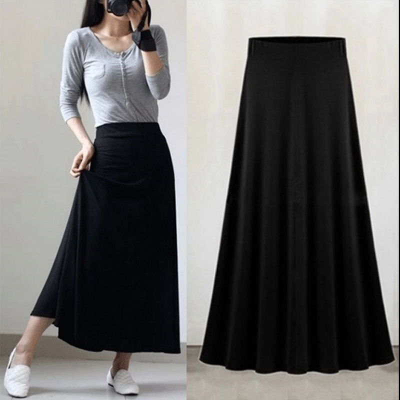 Summer New Korean Style Solid Color Casual Slim-fit Slimming Cotton Large Hip Skirt Loose Pleated Long Skirt