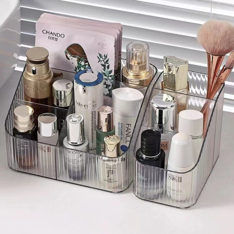 Picture of Desktop cosmetics storage box transparent plastic box compartment lipstick box dormitory makeup brush barrel acrylic pen holder