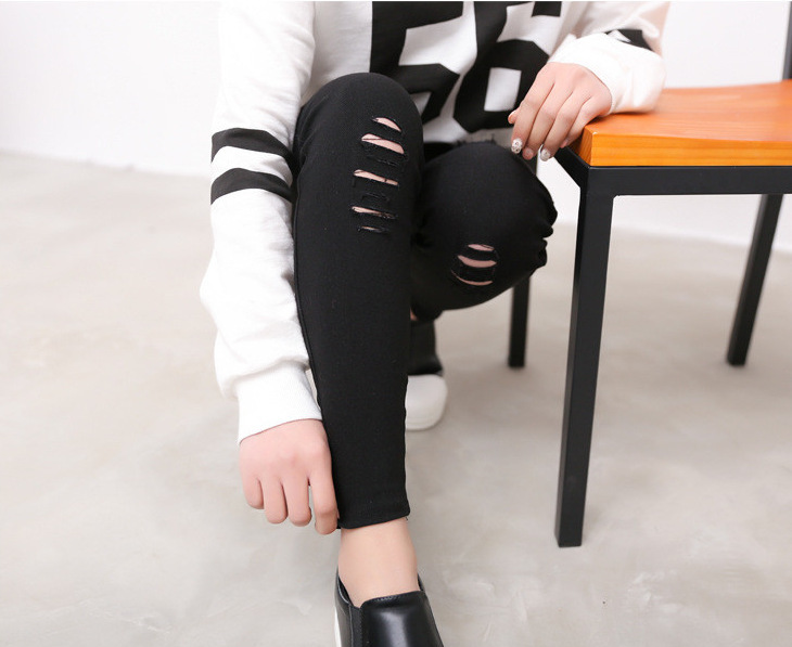 Picture of Ripped Imitation Jeans Women's High Waist Leggings Outer Wear Thin plus size Leggings Black Pencil Pants Spring and Summer Pants