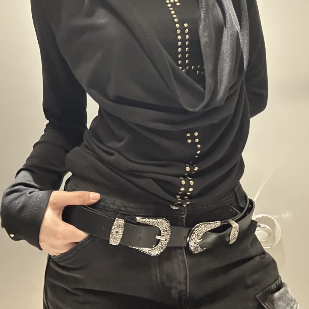 2025 New European and American Fashion Retro Double-Button Carved Belt for Jeans and Dresses, Pu Material Women's Belt