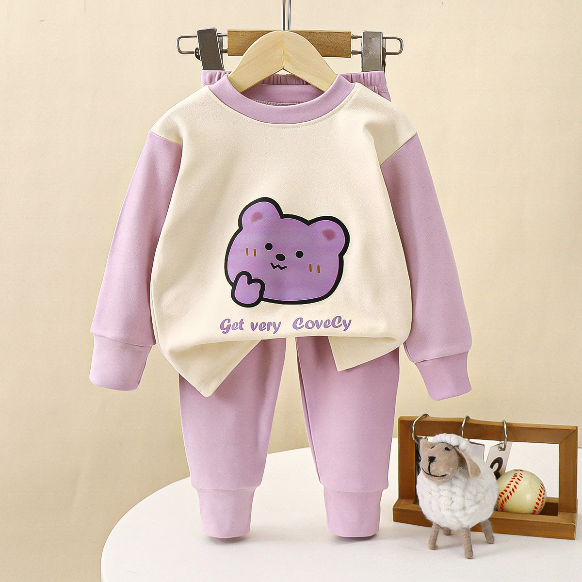 Picture of Children's Underwear suit Double-Sided Fleece Autumn Clothes Autumn Trousers Boys Home Clothes Autumn and Winter Girls' Pajamas Round Neck New
