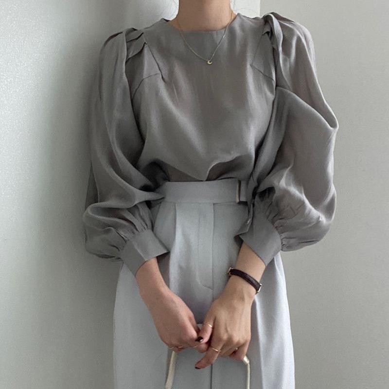Picture of South Korea Chic French Style Simple Round Neck Puff Sleeve Shirt Women's Elegant All-match Shirt Women's Casual High-end Sense