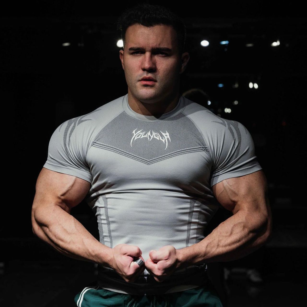 Foreign Trade Sports Short-sleeved Men's T-shirt American Fashion Brand Fitness Tight Clothes Summer Quick-drying Breathable Elastic Training Short-sleeved