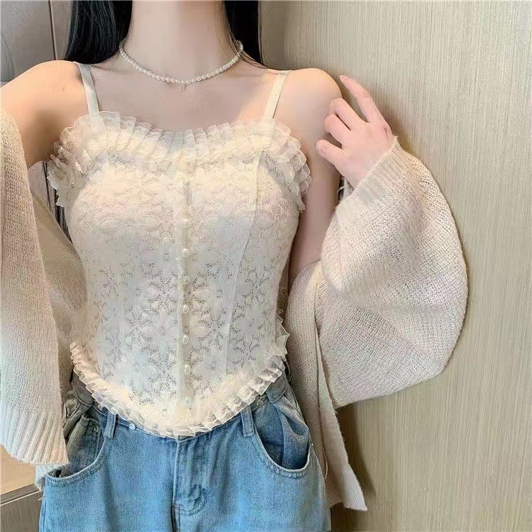 Lace camisole women's outer wear fashionable inner wear pure hot girl top design sense niche short beauty back tube top