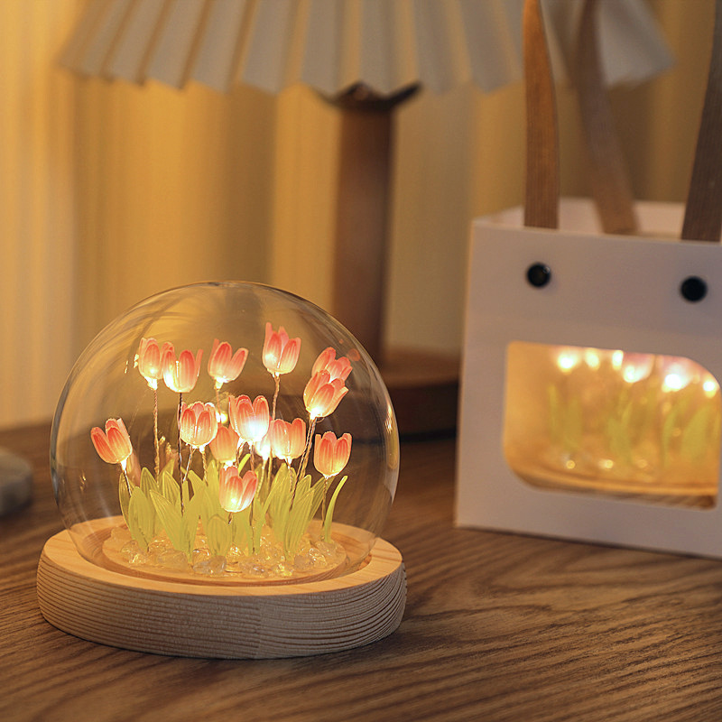 Picture of Tulip Night Light Handmade DIY Material Kit Creative Desktop Atmosphere Lamp Ornament Gift for Girls Mid-Autumn Festival Gift