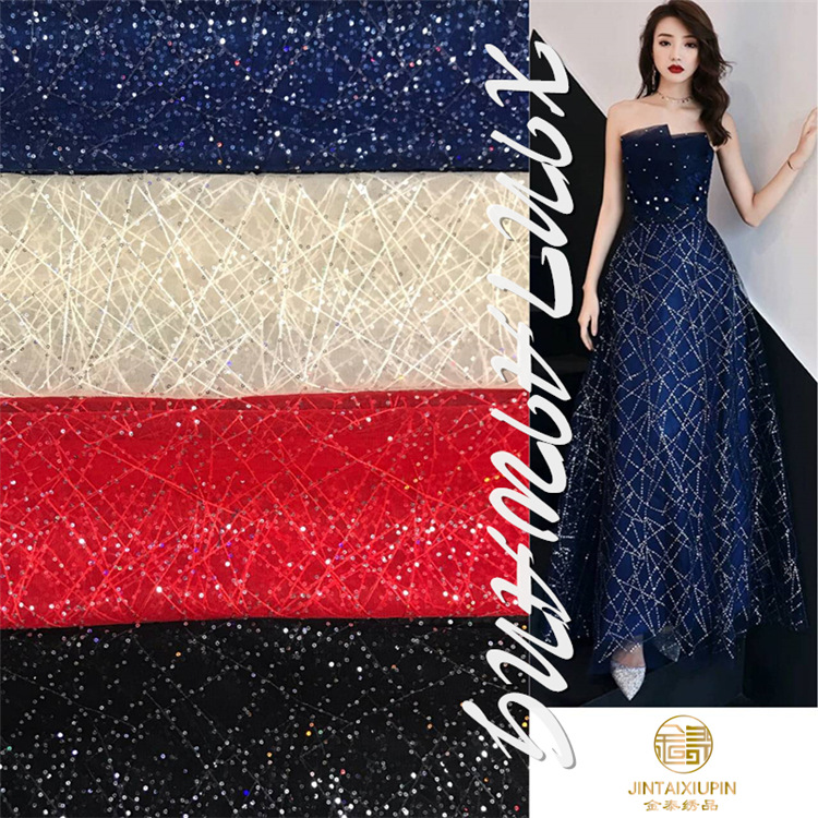 Sequin fabric spring and summer 3mm beads mesh fabric women's dress evening dress women's sequin embroidery