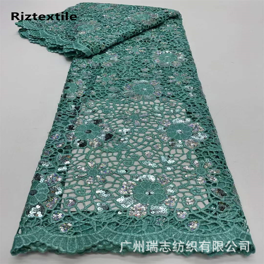 Picture of Nigeria Hollow Sequin Water Soluble Embroidered Cloth African Wedding Dress Dress Lace Fabric african lace