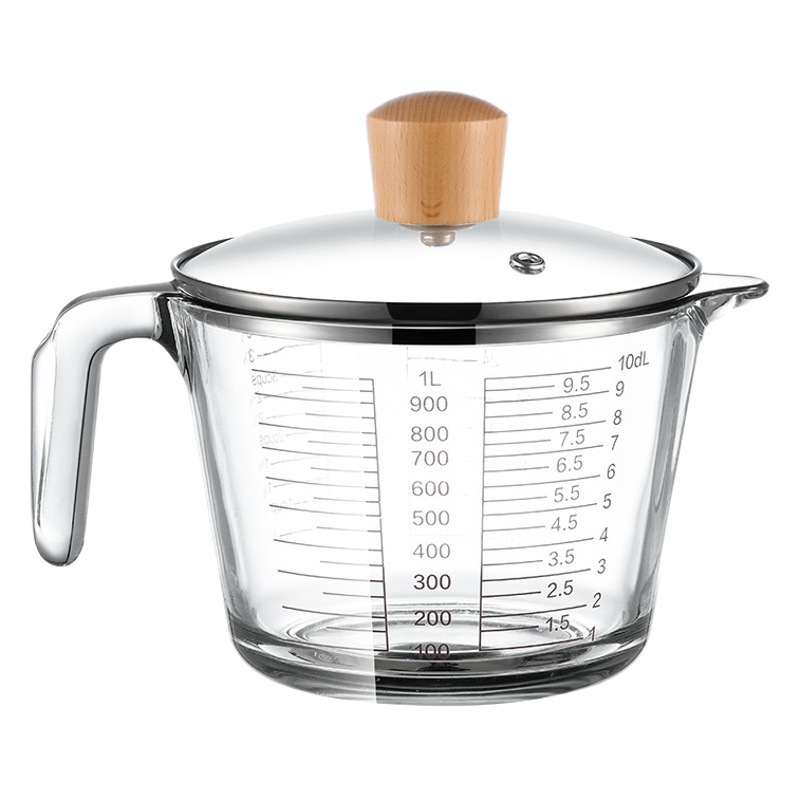 Household borosilicate glass measuring cup with lid baking tool Cup high temperature resistant measuring cup with scale Milk Cup