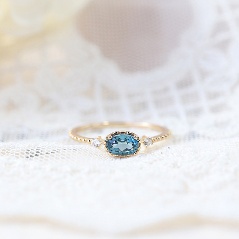 Yanyu Topaz Ring Japanese Style Light Luxury Niche Oval London Sapphire [Qiu Nai] Factory Direct Sales