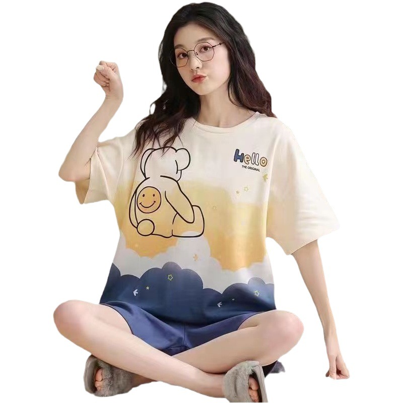 2024 Summer Short-sleeved Pajamas Female Students Loose plus size Cute Home Clothes Two-piece Suit Spring and Autumn Summer