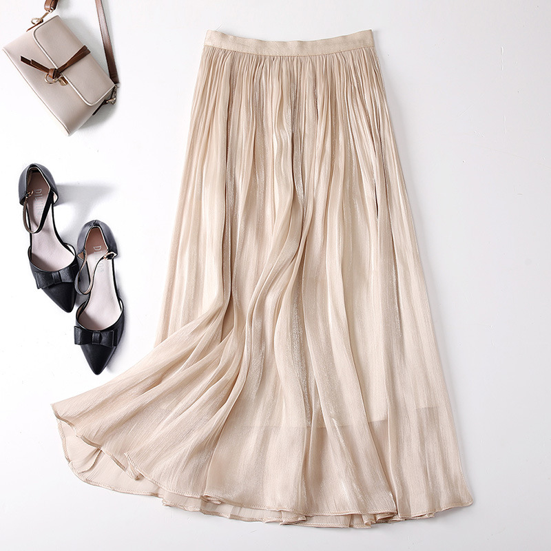 Mercerized Skirt Women's Summer New High-waisted Cool and Comfortable A-line Skirt Elegant Elastic Waist Mid-length Skirt