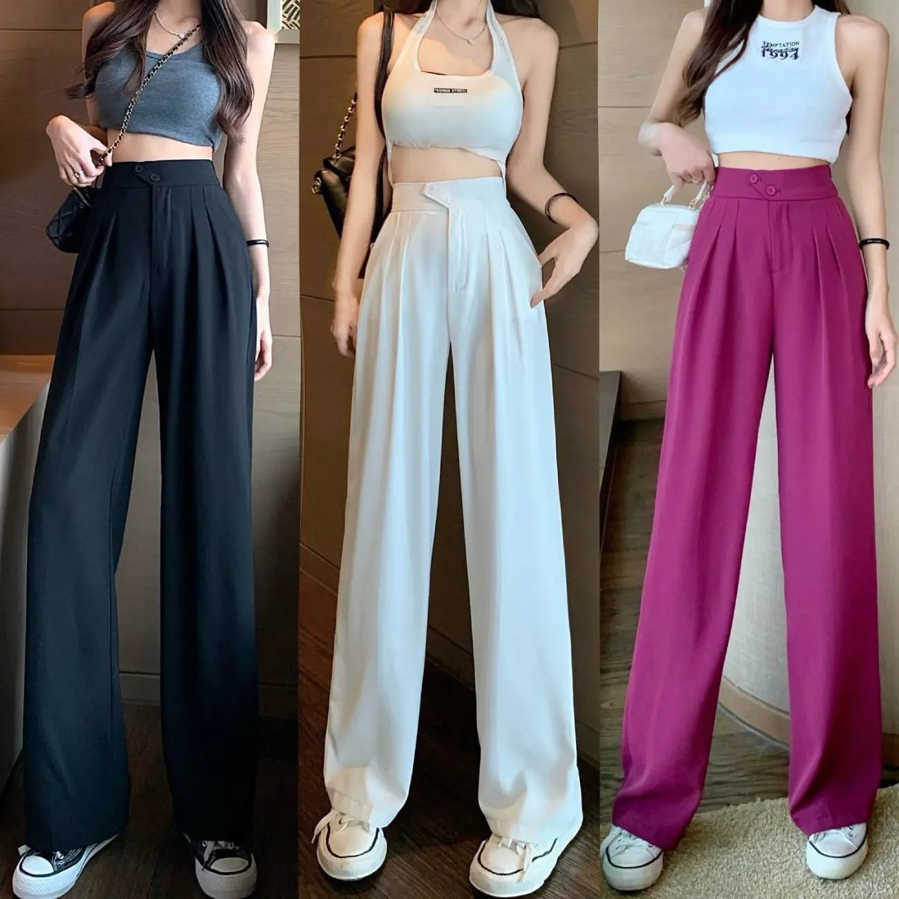 Women's Spring and Summer 2025 New High Waist Belly Covering Slimming Hose Loose Casual Long Pants with Wide Legs