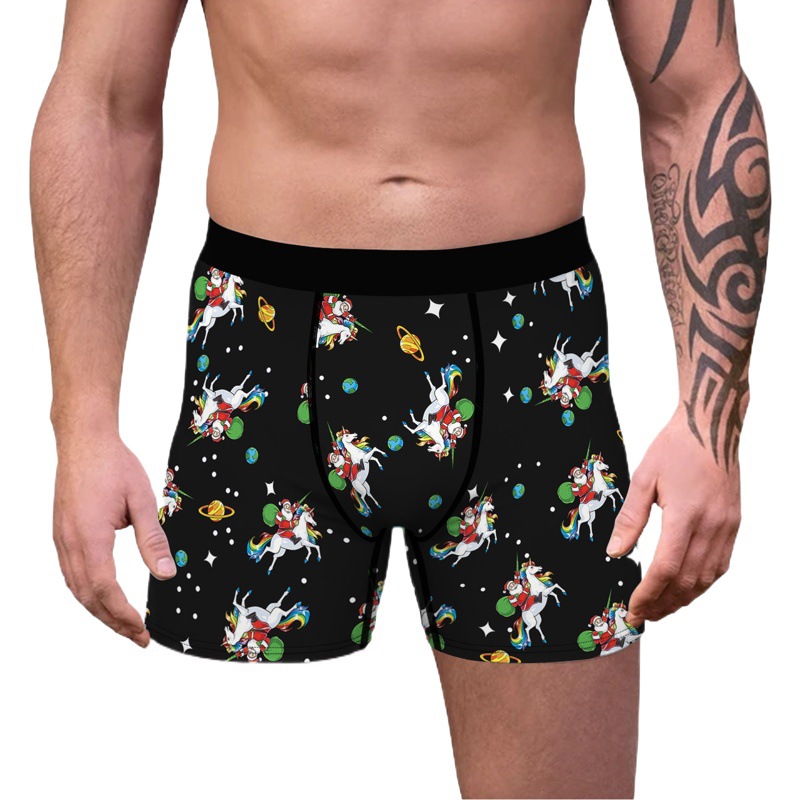 Direct supply cross-border men's breathable underwear comfortable stretch new green hair strange Christmas digital printed boxers wholesale