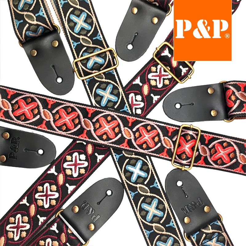 Zansheng P&P Guitar Strap 2023 New S527 Series Genuine Leather Head Guitar Strap Jacquard Strap