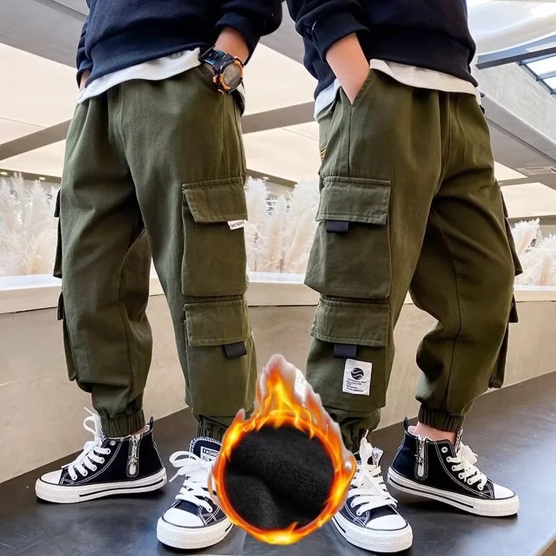 Picture of Boys' Fleece-lined Pants on behalf of Children's Winter Loose Casual Pants for Large Children and Boys One-piece Fleece Overalls Cross-border