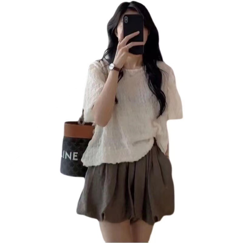 Picture of Summer women's clothing salt slightly fat wear retro chic light mature Hong Kong style high-grade top two-piece suit shorts