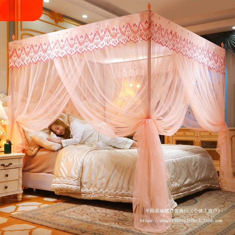 Three-Door Mosquito Net with Thickened Bracket, Encrypted and Thickeneded 1.62m Gauze Floor-Standing Household Palace Pattern Net