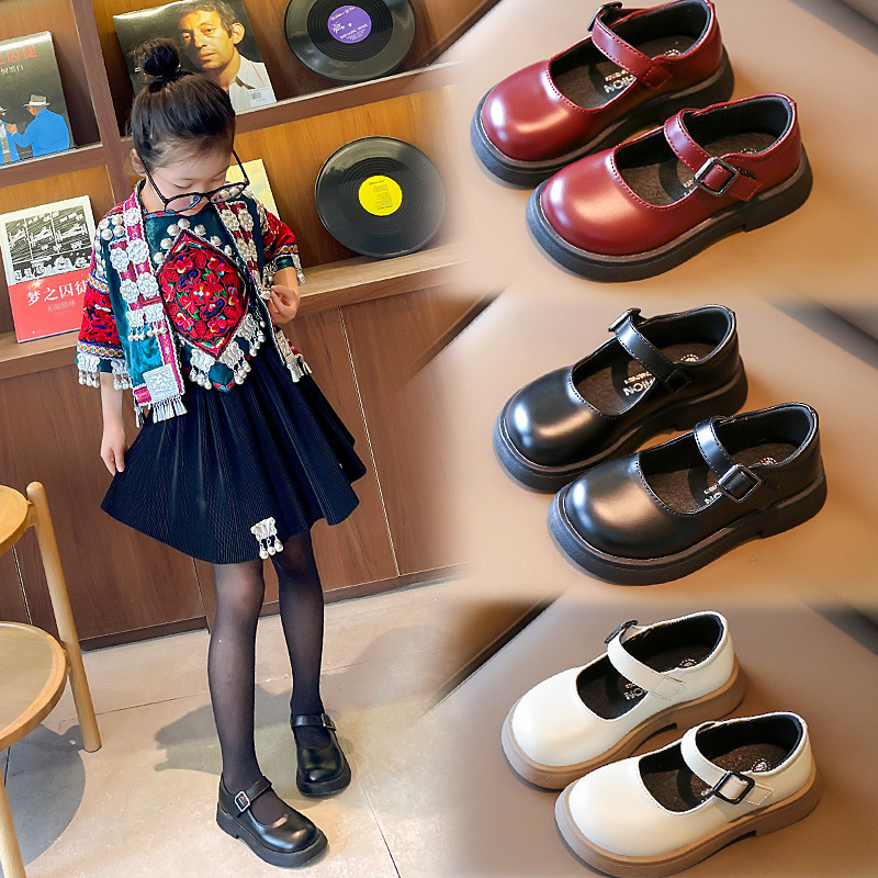 Girls' Leather Shoes Korean Style Little Girl Princess Shoes Baby Soft Sole Pure Color Flats Simple Style Big Kidsren's Leather Shoes 3-12