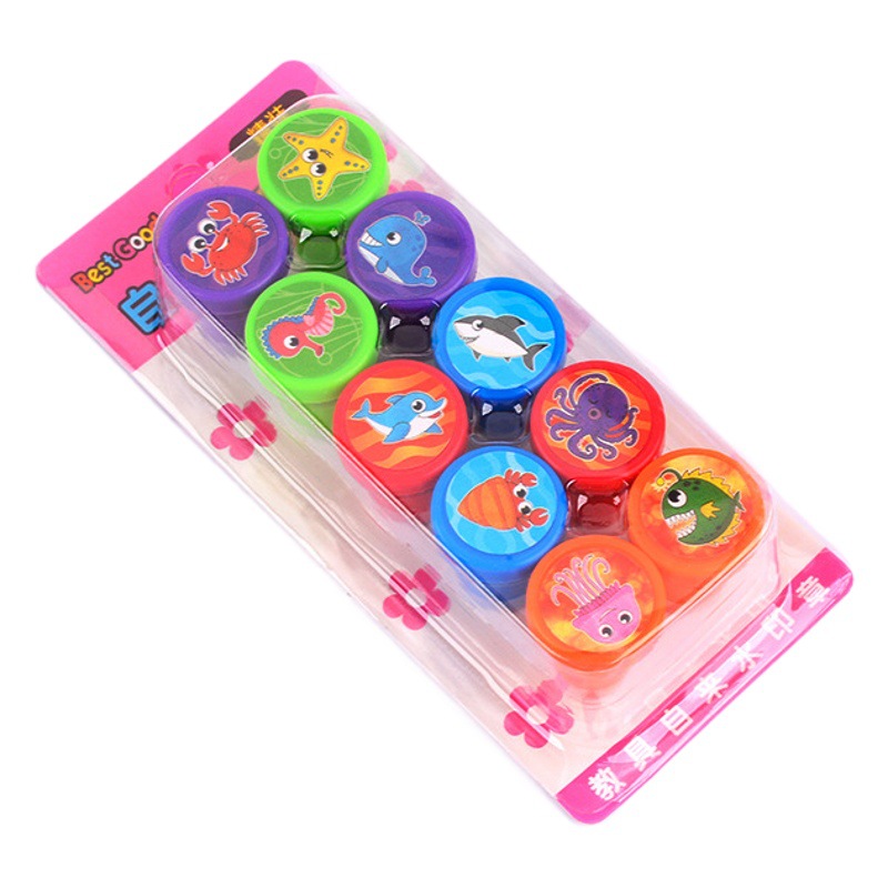 Cartoon Ocean Stamp Children's Kindergarten Arabic Educational Number Stamp Creative Fun Handmade Rubber Stamp for Journals