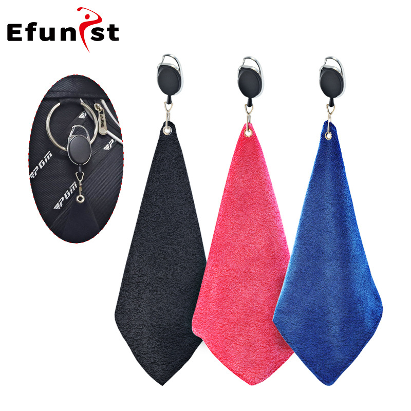 Golf Towel Polyester Ball Towel with Carabiner Double-Sided Velvet Retractable Hook Indoor and Outdoor Wipe Cloth Square Towel