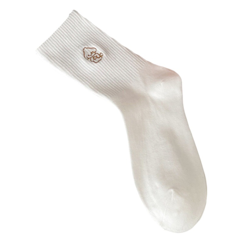 White socks women's autumn and winter New embroidered mid-calf length socks simple Japanese women's socks ins fashion brand cotton socks Zhuji socks