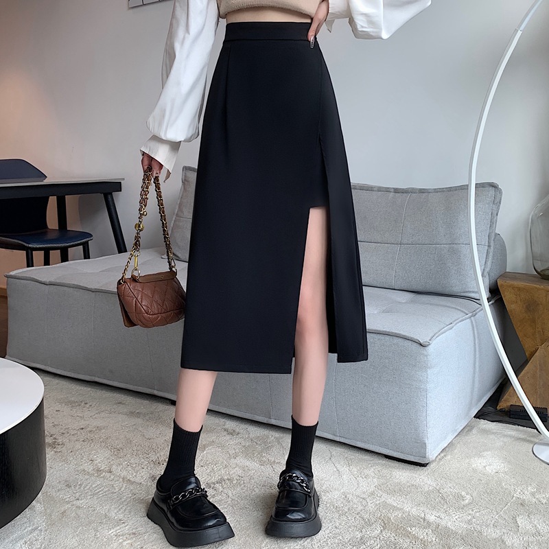 Women's Skirt 2024 Autumn New Student High Waist Slimming Dipped Style Skirt All-match Mid-length Hip Skirt