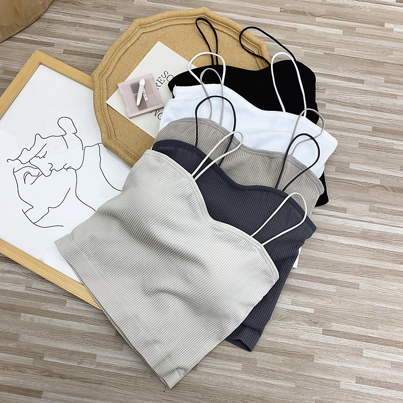 Summer beauty back white camisole women's bottoming inner chest pad tube top stretch knitted short solid color vest fashion